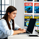 Diving Instructor Job Search**

A young woman enthusiastically searching online for diving instructor jobs, sitting at a desk with a laptop, surrounded by diving magazines and brochures, sunny room, fully clothed in a casual outfit, appropriate attire, safe for work, perfect anatomy, natural proportions, professional illustration, high quality.

**