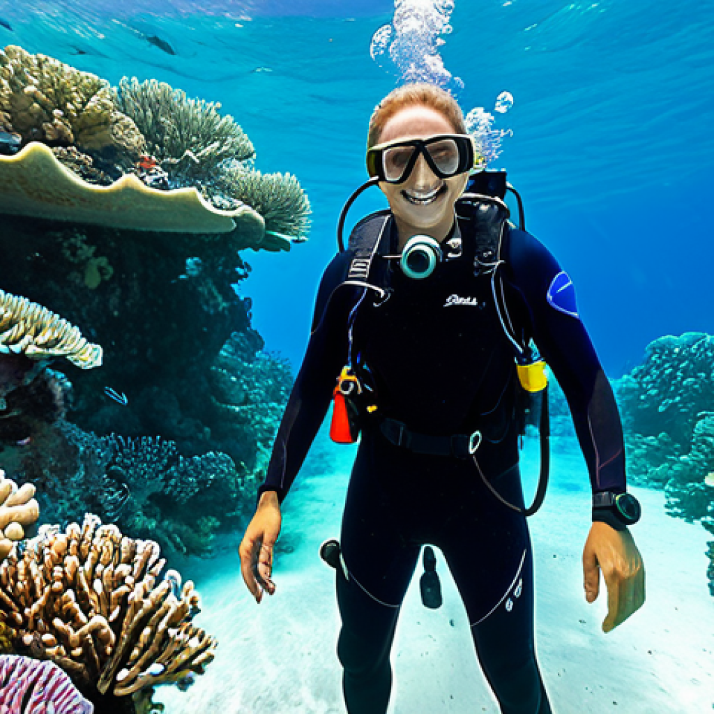 다이빙 강사로 일하기 좋은 국가 - Tropical Paradise Instructor**
"Diving instructor, smiling, fully clothed in professional dive gear...