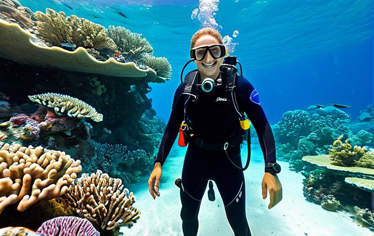 다이빙 강사로 일하기 좋은 국가 - Tropical Paradise Instructor**

"Diving instructor, smiling, fully clothed in professional dive gear...