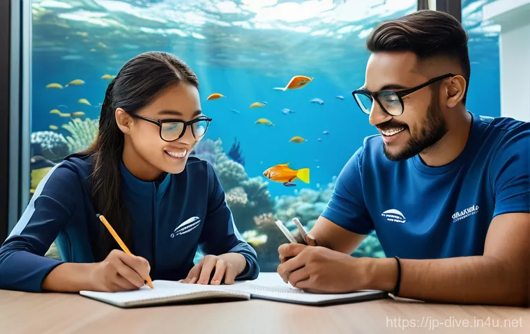 다이빙 강사 이론 시험 고득점 비결 - **Prompt 2: Visualizing Complex Diving Physics and Physiology**
    A dynamic image of an adult (mal...