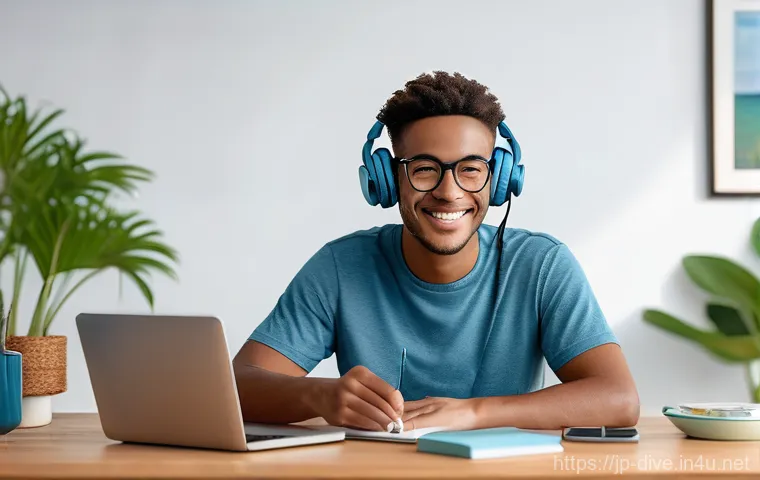 다이빙 강사 온라인 수업 활용법 - **Prompt:** A diverse young adult, wearing a comfortable t-shirt and jeans, is seated at a minimalis...