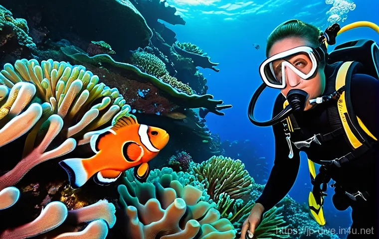 다이빙 강사와 강습생의 소통 팁 - **Prompt:** A diverse group of four individuals, consisting of two female and two male adults, all d...