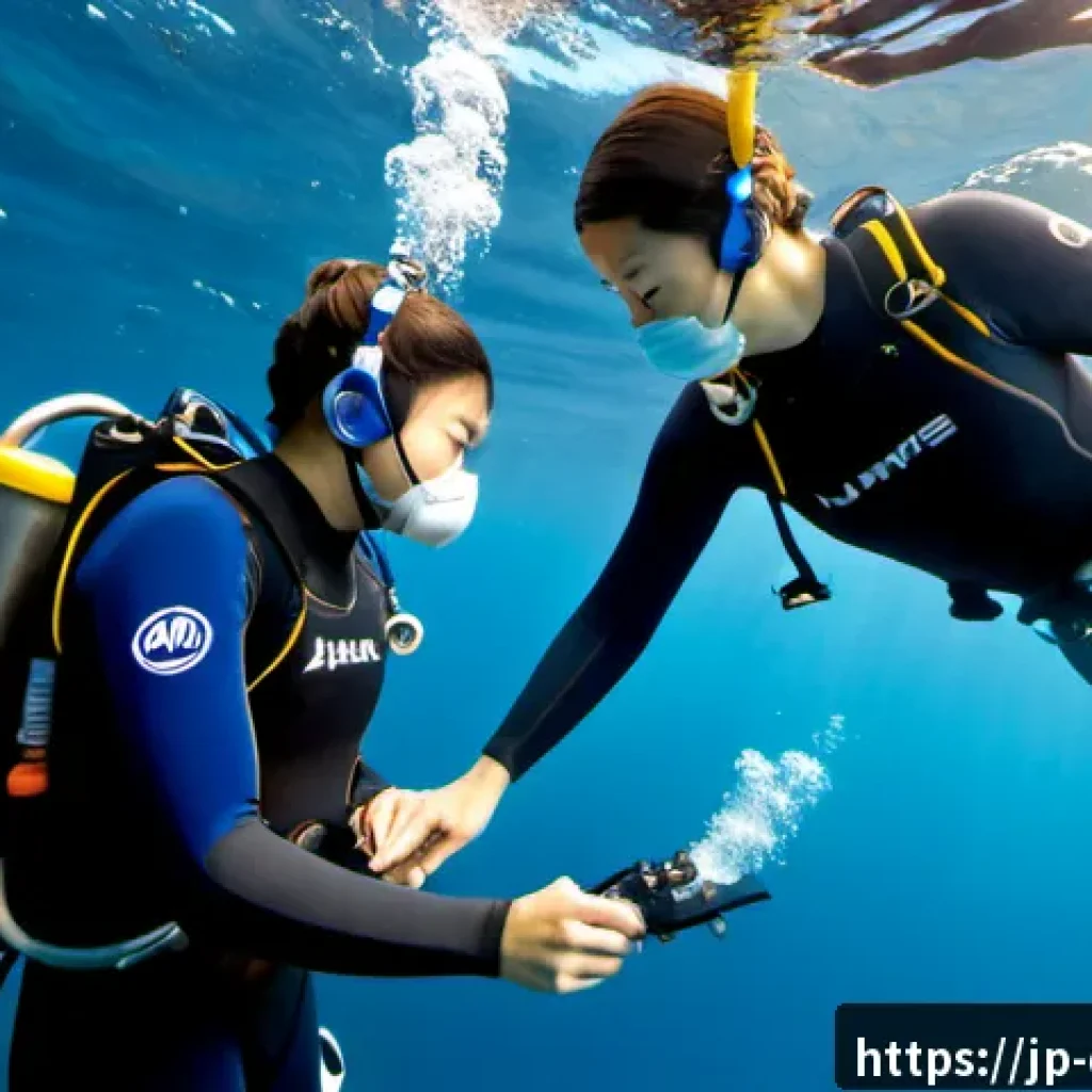 다이빙 강사 실습 과정 생생 후기 - Photorealistic underwater diving instructor practical training in clear blue coastal water near Japa...